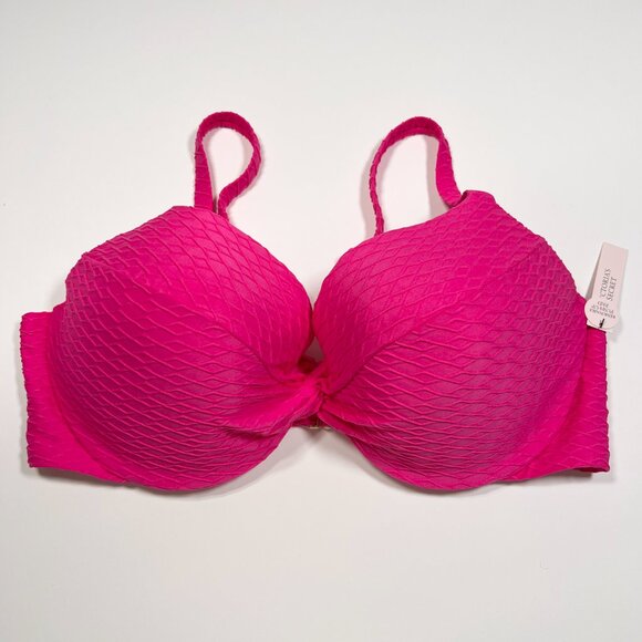 Victoria Secret 32DD S TWIST FRONT Push Up Bikini Top Bottom Set Textured Pink - Picture 3 of 14